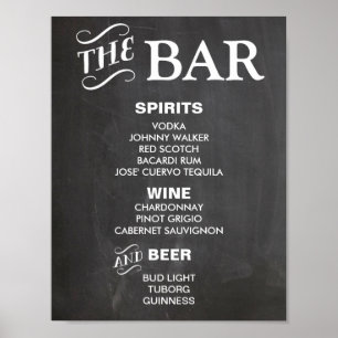 BAR MENU Schild für Hochzeit und Partyempfang