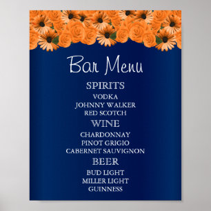 Bar Menu - Schöne Orange Rose und Navy Blue Poster