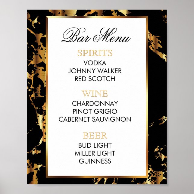 Bar Menu - Schwarz/Gold und schwarz Poster (Vorne)