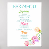 Bar menu sign - Hochzeitsfeier Aquarell Blume