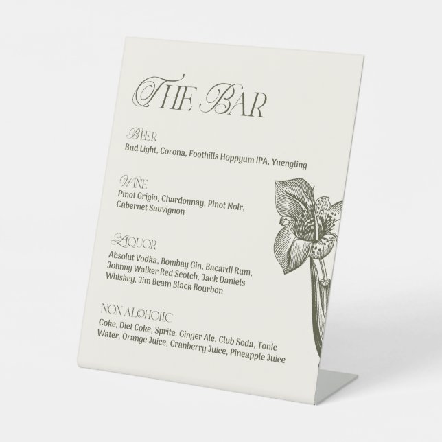 Bar Menu-Signierung Sockelschild (Vorderseite)