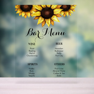 Bar Menu Sunflower Hochzeitgelb Acrylschild