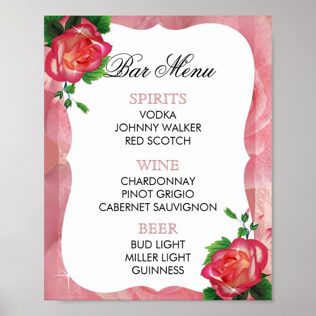 Bar Menu - Viktorianische Dusty-Rose Poster (Vorne)