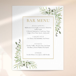 Bar Menu "Watercolor Greenery" Poster