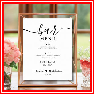 Bar Menu Wedding Calligraphy Elegante Drink Sign Poster