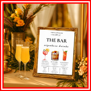 Bar Menu Wedding Calligraphy Elegante Drink Sign Poster