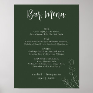 Bar Menu Wedding Sage Grüner botanischer Minimalwe Poster