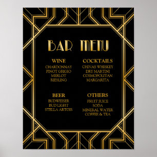 Bar Menu Wedding Sign   Gatsby Art Deco Poster