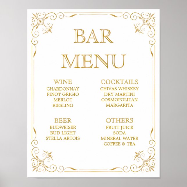 Bar Menu Wedding Sign | Gatsby Art Deco Poster (Vorne)