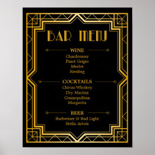 Bar Menu Wedding Sign   Gatsby Art Deco Poster