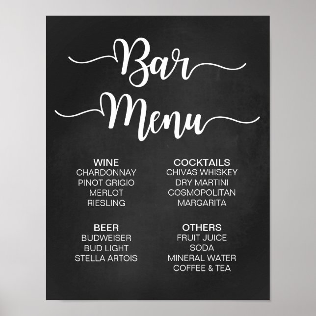 Bar Menu Wedding Sign | Moderne Kalligrafie Poster (Vorne)