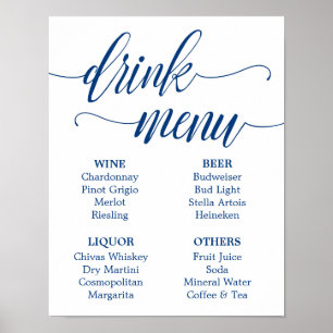 Bar Menu Wedding Sign Navy Blue Calligraphy Poster