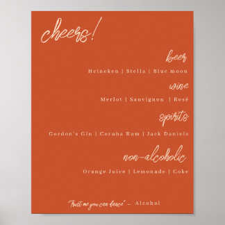 Bar Menu Wedding Signage - Burnt Orange Poster
