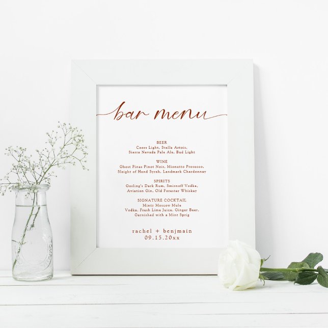 Bar Menu Wedding Terracotta Roust Fall Minimal Poster (Von Creator hochgeladen)