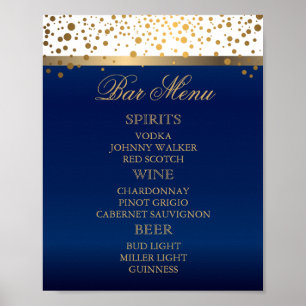 Bar Menu - Weiß und Navy Blau mit Goldfetti Poster