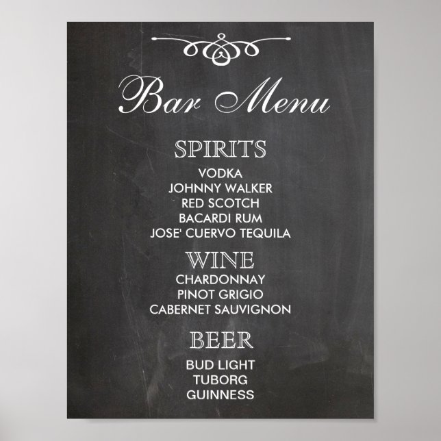 BAR MENU-Zeichen für Hochzeit und Party Empfang Poster (Vorne)