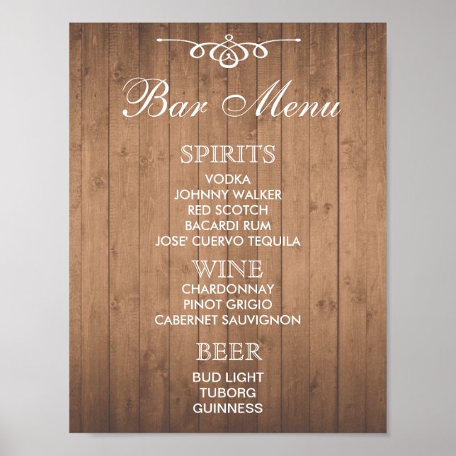 BAR MENU-Zeichen für Hochzeit und Party Empfang Poster (Vorne)