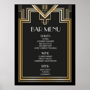 BAR MENU-Zeichen   Große Hochzeit von Gatsby inspi Poster