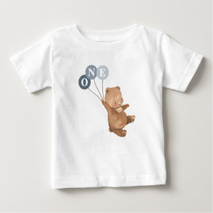 Bär mit 3 blauen Balloons 1. Geburtstag Baby T-shirt