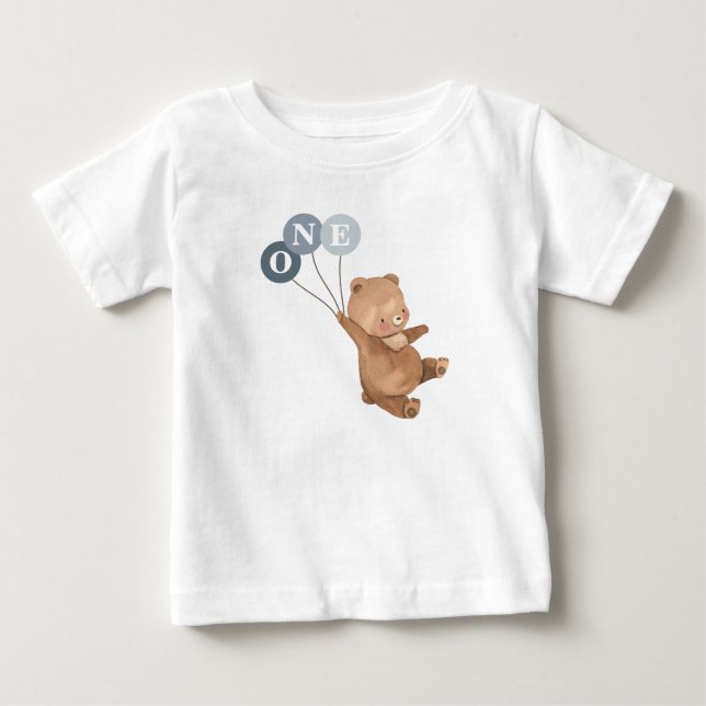 Bär mit 3 blauen Balloons 1. Geburtstag Baby T-shirt (Vorderseite)