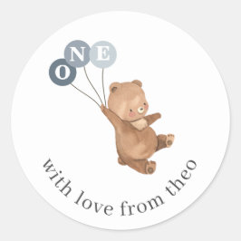 Bär mit 3 blauen Balloons Runder Aufkleber