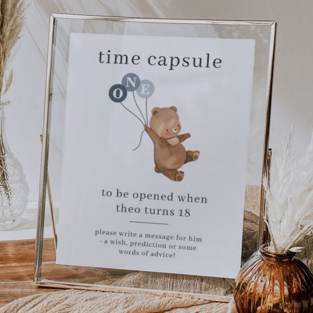 Bär mit 3 blauen Balloons Time Kapsel Poster (Von Creator hochgeladen)