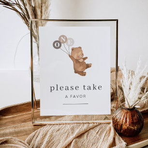 Bär mit 3 braunen Balloons bevorzugen Zeichen Poster