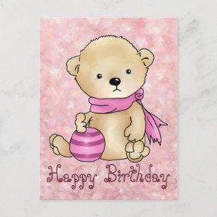 Bär mit Ball, Rosa Postkarte