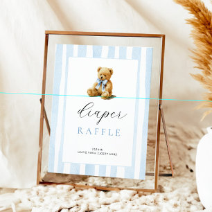 Bär mit blauen Streifen Baby Shower Windel-Raffel Poster