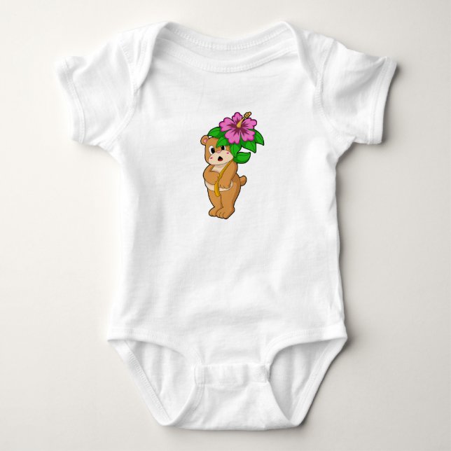 Bär mit Blume Hibiskus Baby Strampler (Vorderseite)