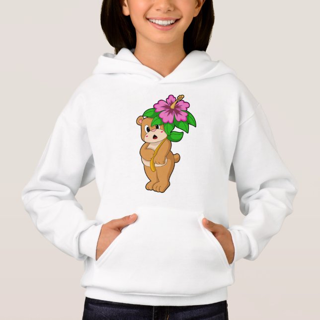 Bär mit Blume Hibiskus Hoodie (Vorderseite)