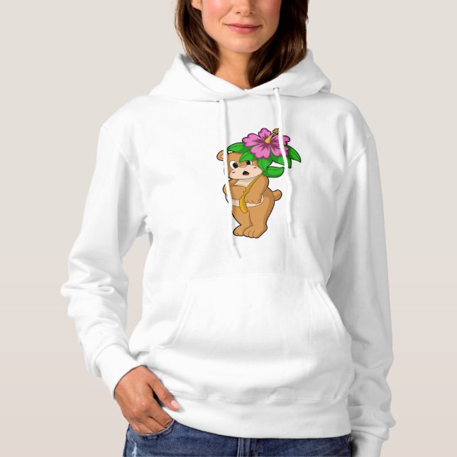 Bär mit Blume Hibiskus Hoodie (Vorderseite)