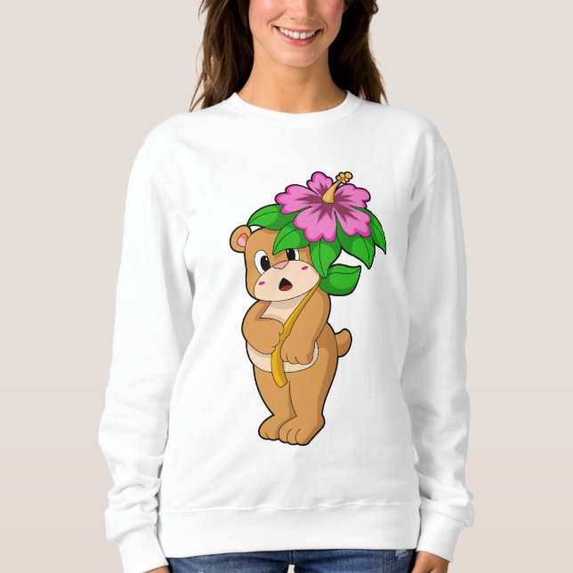 Bär mit Blume Hibiskus Sweatshirt (Vorderseite)