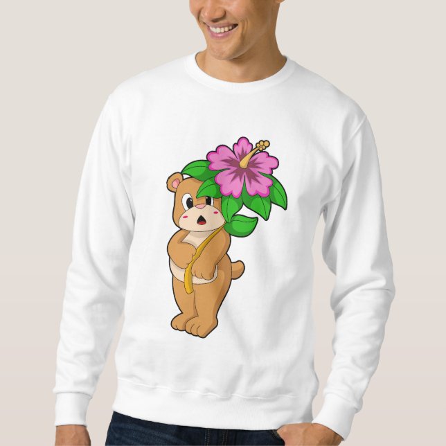 Bär mit Blume Hibiskus Sweatshirt (Vorderseite)