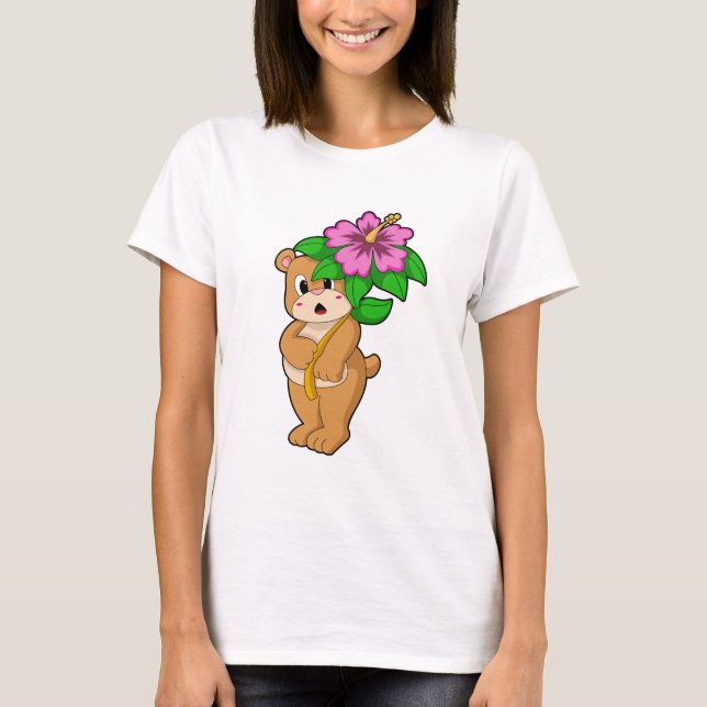 Bär mit Blume Hibiskus T-Shirt (Vorderseite)