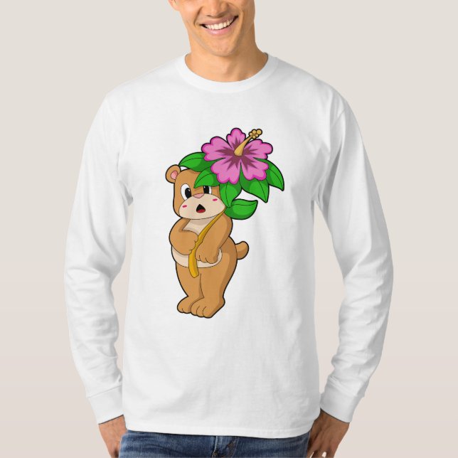 Bär mit Blume Hibiskus T-Shirt (Vorderseite)