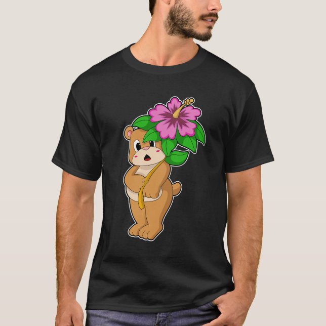 Bär mit Blume Hibiskus T-Shirt (Vorderseite)