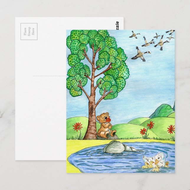 "Bär mit Blume" Postkarte (Vorne/Hinten)