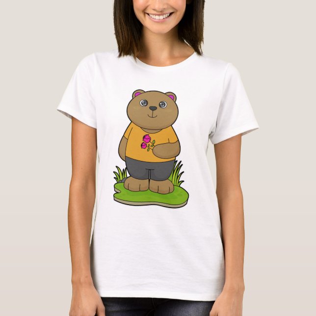 Bär mit Blume T-Shirt (Vorderseite)
