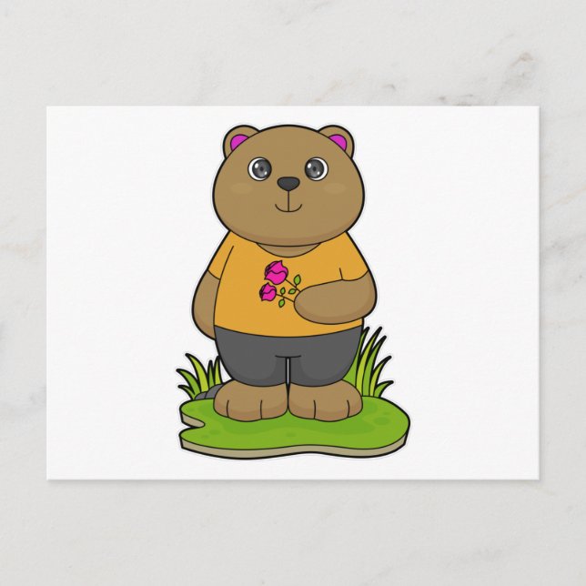 Bär mit Blumen Postkarte (Vorderseite)