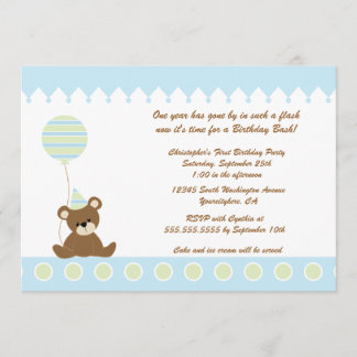 Bär mit einer Ballonjungen-Geburtstags-Party Einladung