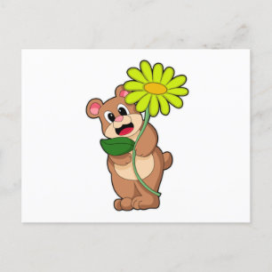 Bär mit gelber Blume Postkarte