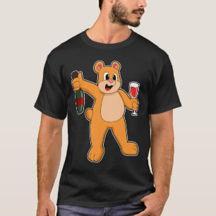 Bär mit Glas Wein und Amp Flasche Wein T-Shirt
