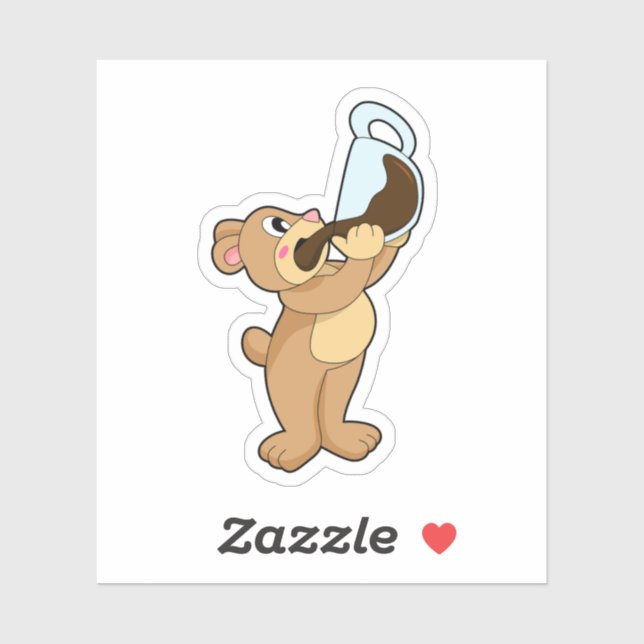 Bär mit Kaffee-Cup Aufkleber (Blatt)