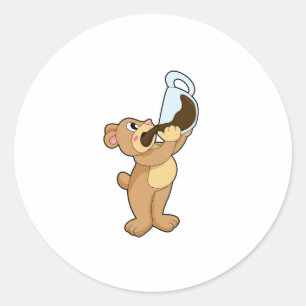Bär mit Kaffee-Cup Runder Aufkleber