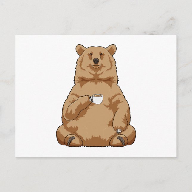 Bär mit Kaffeetasse Postkarte (Vorderseite)
