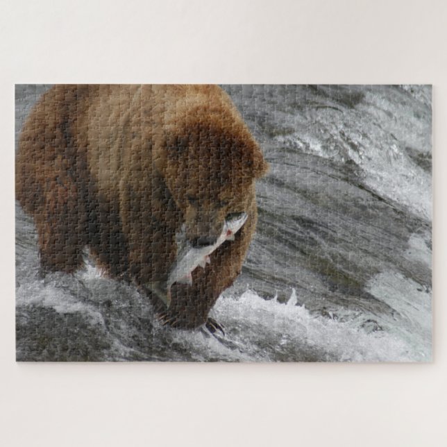 Bär mit Lachs, Brooks Falls Alaska Puzzle (Horizontal)