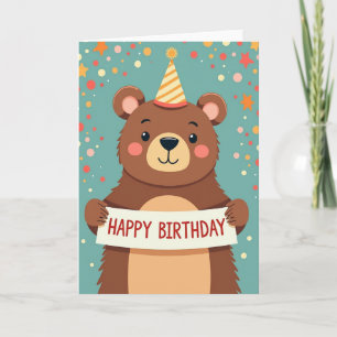 Bär mit Partyhut zum Geburtstag Karte