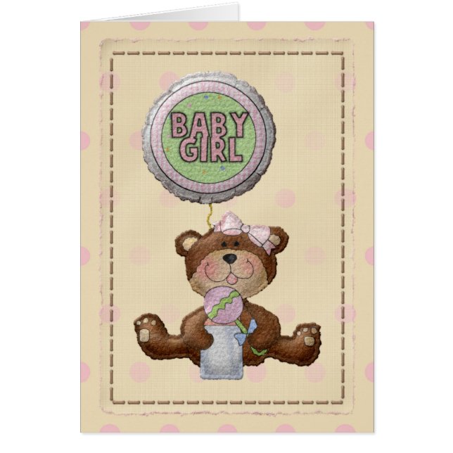 Bär mit Rattle & Baby Girl Blank Card (Vorne)