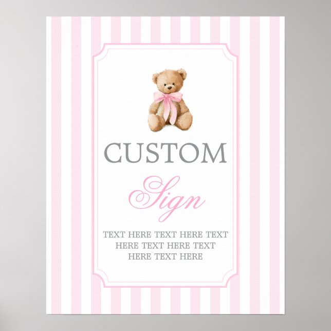 Bär mit rosa Streifen personalisiertes Schild (Vorne)